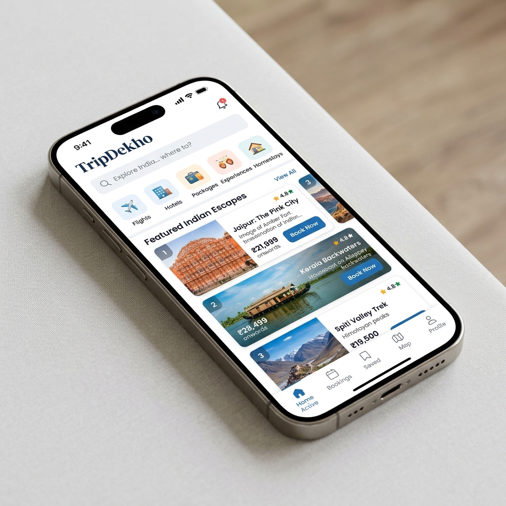 TravelDekho Mobile App Mockup